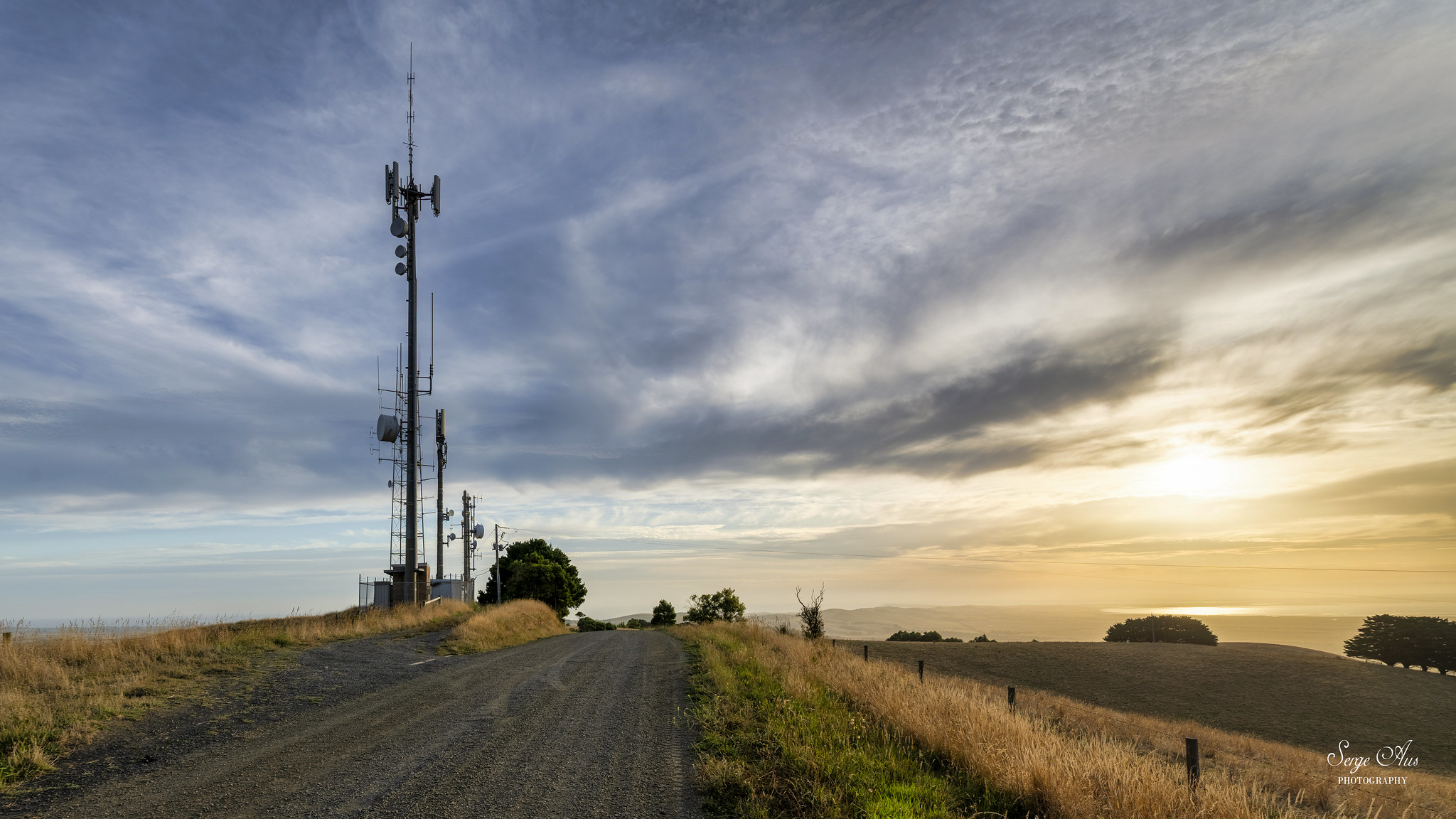 Radio tower at sunset